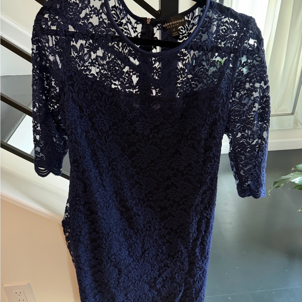Connected Apparel Navy Lace Long Sleeve Dress